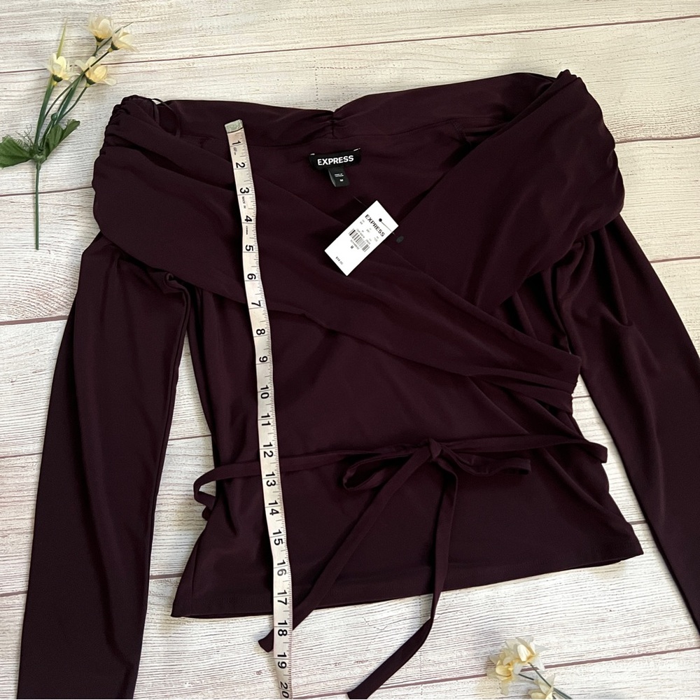 EXPRESS Off The Shoulder Long Sleeve Wrap Top - Picture 13 of 15